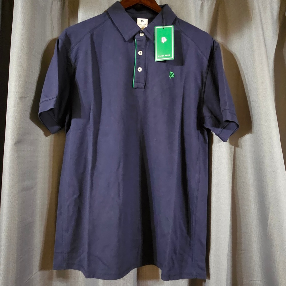 Flint Park Mens Navy Blue Organic Cotton Polyester Polo Shirt Size Large NEW